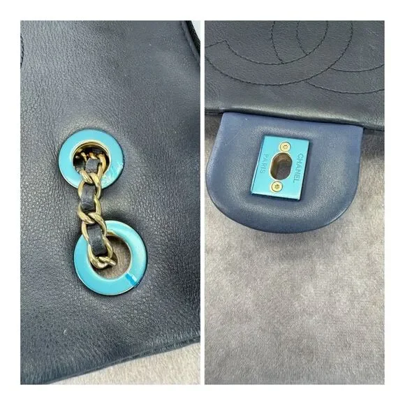 CHANEL Lambskin Quilted Medium Graphic Flap Navy Black - Picture 16 of 16